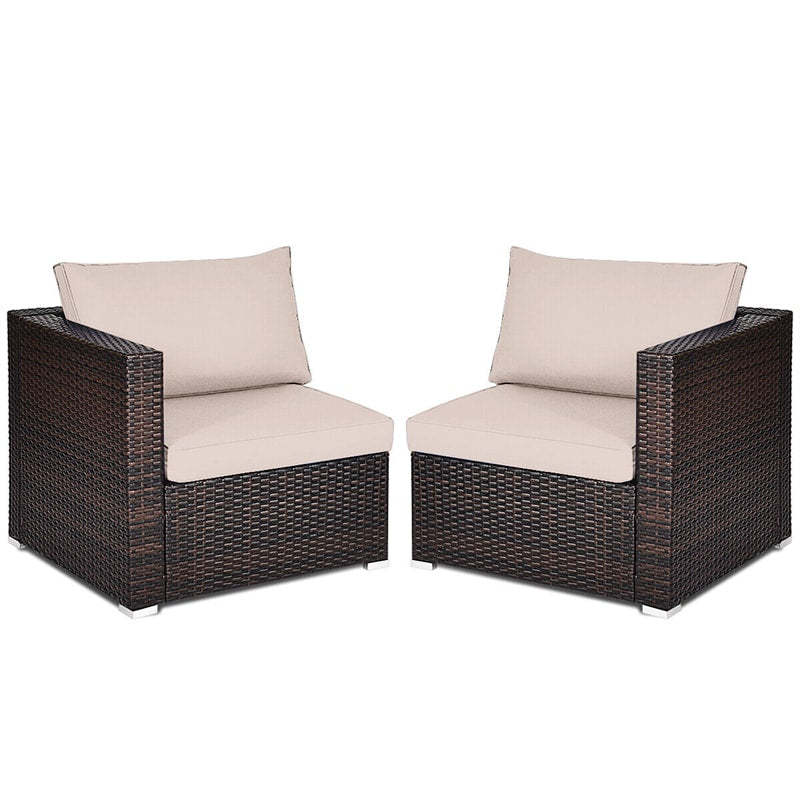 2 PCS Patio Rattan Corner Sofas Wicker Outdoor Loveseat with Cushions for Balcony Poolside Deck