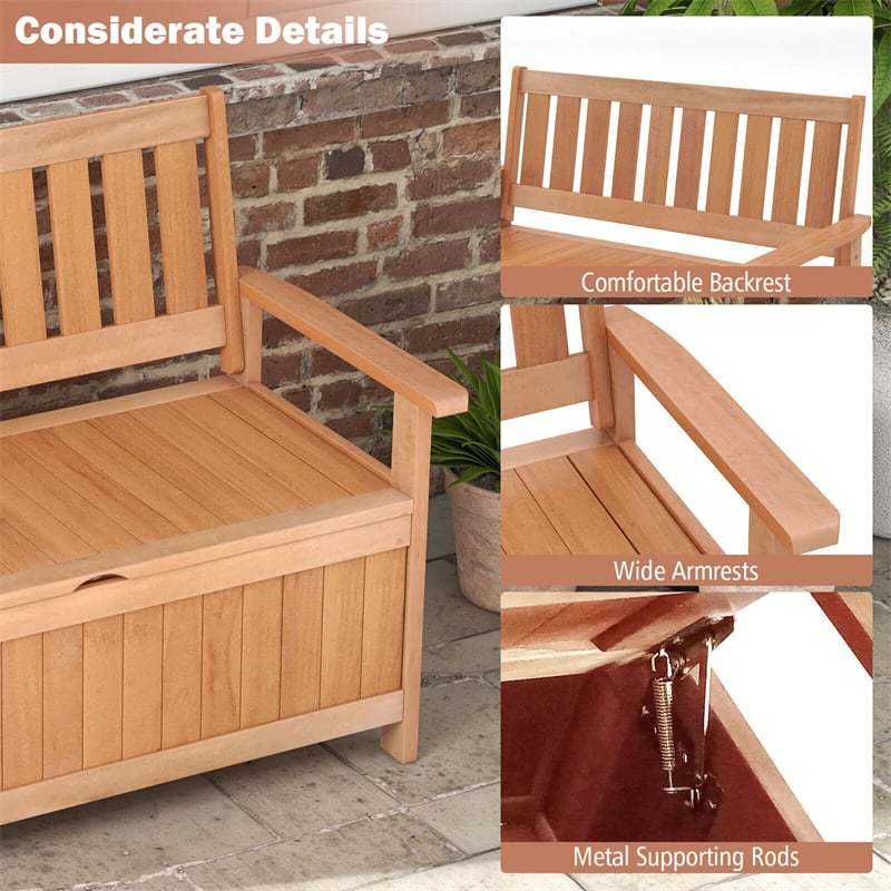 48 Inch Patio Storage Bench Wood Storage Loveseat Entryway Large Deck Box Storage Seat with 34.2 Gal Inner Space & Slatted Backrest