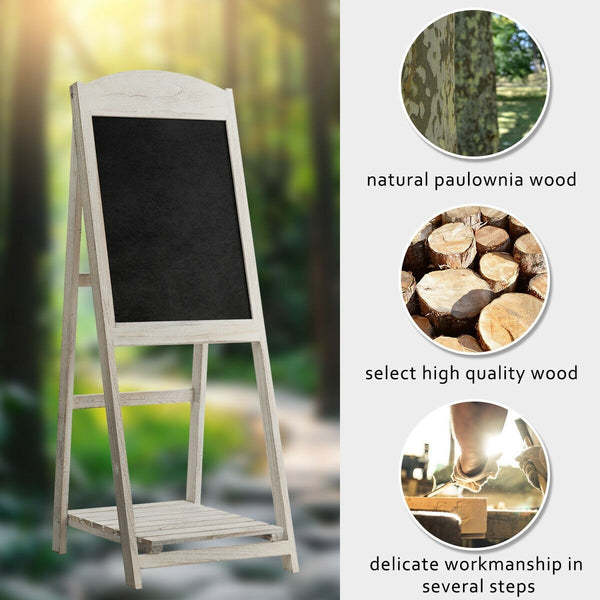 45-Inch Vintage Folding Wood Chalkboard Easel with Display Shelf