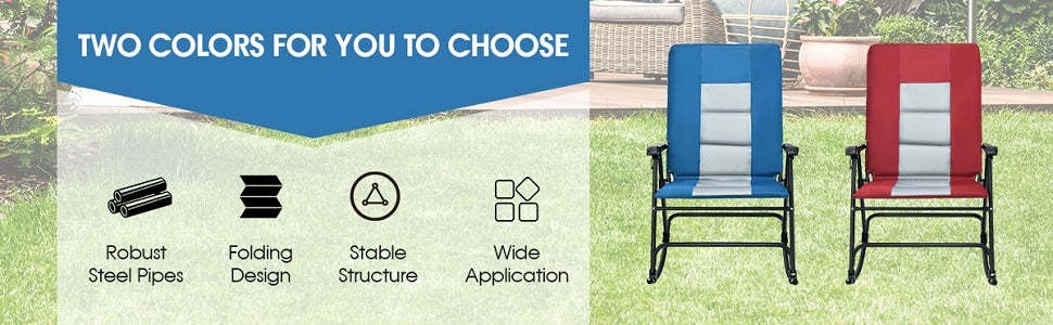 Bestoutdor Folding Rocking Chair Oversized Rocking Camping Chair Portable Lawn Chair with Padded Seat, High Back & Armrest