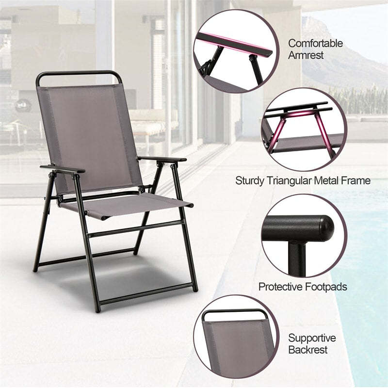 Folding Outdoor Dining Chairs Set of 4 Sling Patio Chairs Portable High Back Chairs with Metal Frame & Armrest for Balcony Garden Poolside Beach