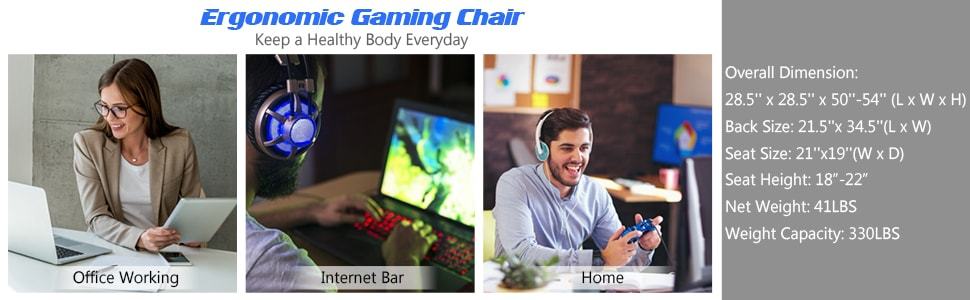 Adjustable Massage Gaming Chair Ergonomic Racing Computer Chair High Back with RGB Light & Remote Control