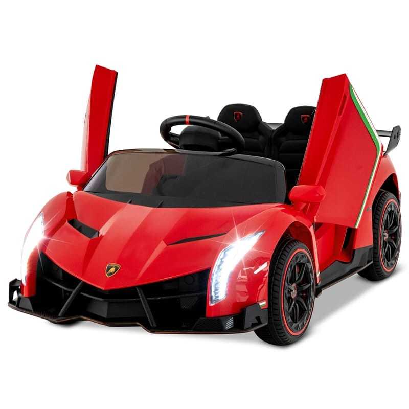 12V Kids Ride-On Car, Licensed Lamborghini 4WD Sports Car with Remote, LED Lights, Hydraulic Doors, Battery-Powered Electric Vehicle, Ages 3-8