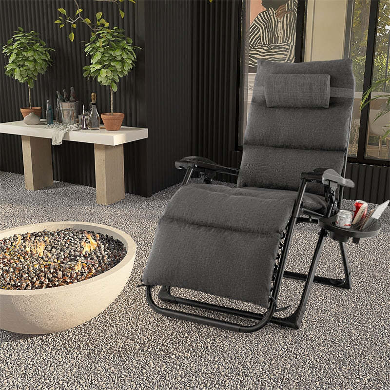 Adjustable Metal Zero Gravity Lounge Chair with Cup Holder Tray, Removable Cushion & Pillow, Folding Reclining Patio Chair for Garden Backyard