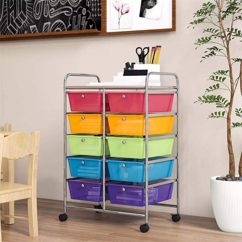 10 Drawer Rolling Cart, Storage Cart Organizer with Wheels, Mobile Utility Cart for Classroom, Office, Home, Craft, Art, Paper, Salon