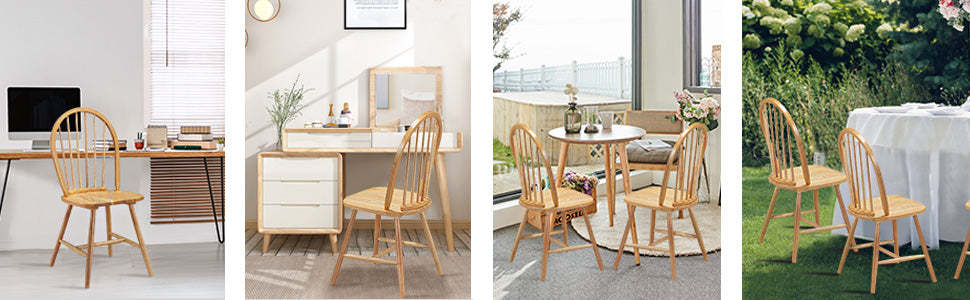 Set of 2 Vintage Wood Windsor Dining Chairs French Country Armless Spindle Back Dining Chairs