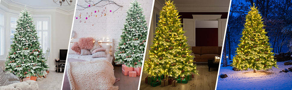 6.5ft Pre-lit Snow Flocked Hinged Artificial Christmas Tree with 450 LED Lights