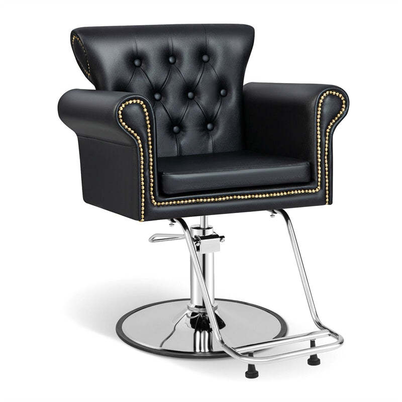 Classic Salon Styling Chair Heavy-Duty Hydraulic Barber Chair Height Adjustable Swivel Makeup Hair Salon Chair with Rivets Decoration