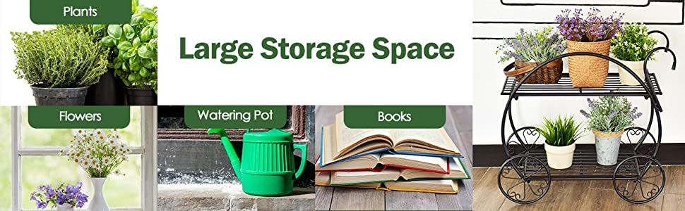 2-Tier Parisian Style Metal Garden Plant Stand with 4 Decorative Wheels