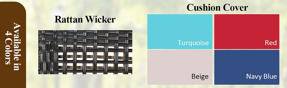 3 Piece Patio Wicker Conversation Bistro Set with Acacia Wood Coffee Table & Cushions