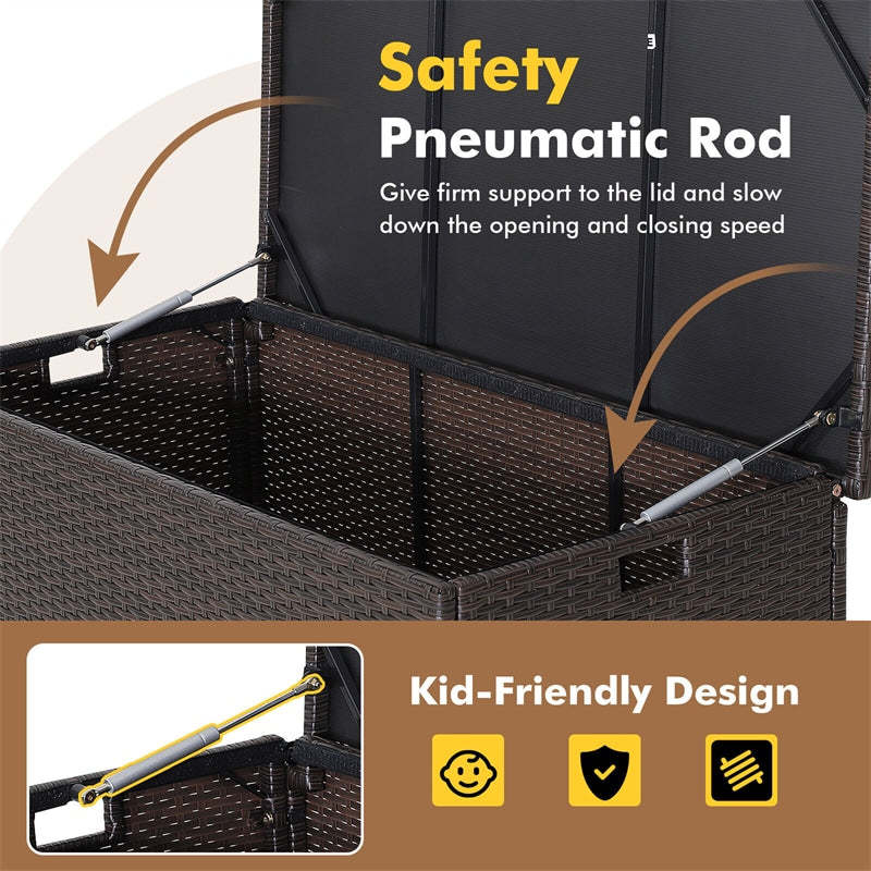 50 Gallon Wicker Deck Storage Box Patio Rattan Storage Container with 2 Universal Wheels & Zippered Liner