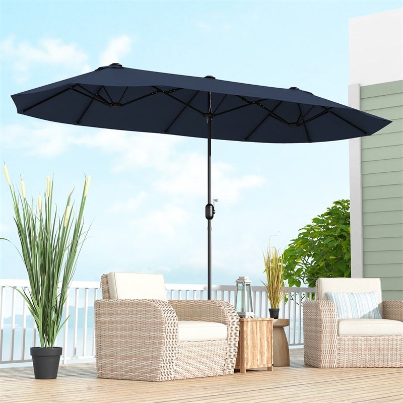 13FT Double-Sided Patio Umbrella, Extra Large Twin Market Umbrella with Base, Crank Handle, Safety Lock, Vented for Poolside, Deck, Backyard