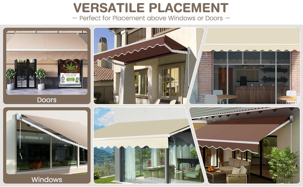 10' x 8' Retractable Patio Awning Aluminum Awning Outdoor Sun Shade with Crank Handle