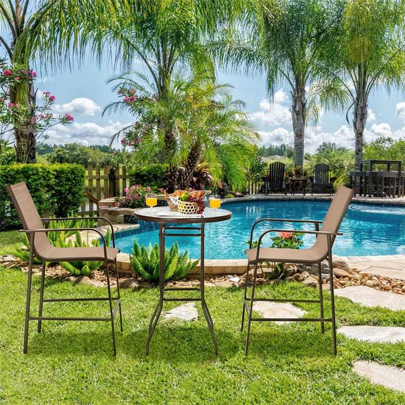 3-Piece Patio Bar Set, Outdoor Bar Height Bistro Set with 2 Chairs & Tempered Glass Top Table for Backyard, Garden, Lawn