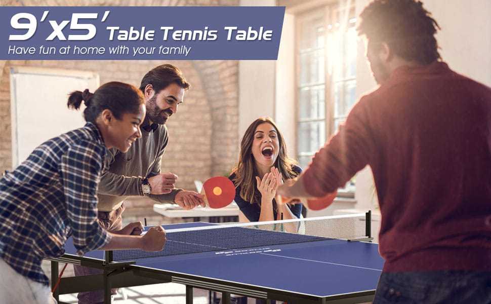 Foldable Table Tennis Table 9'x5' Professional Ping Pong Table with Single/Double Player Mode & Wheels for Indoor Outdoor Playing