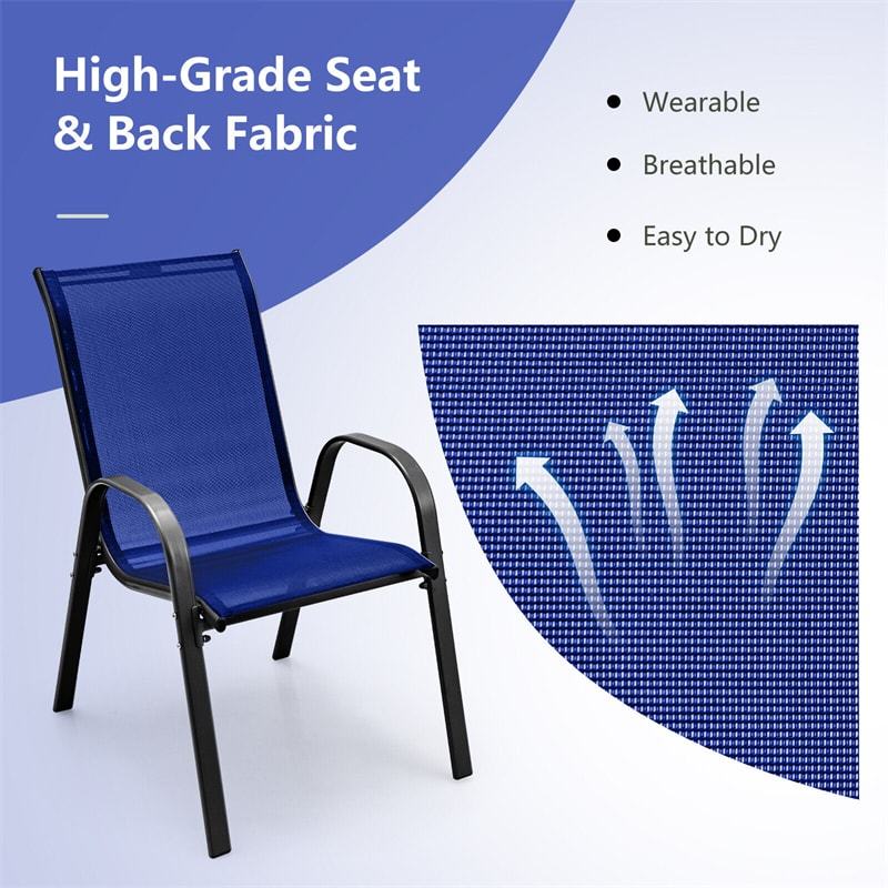 4-Pack Stackable Patio Dining Chairs, Heavy Duty Steel Frame All-Weather Outdoor Chairs with Armrests 330LBS Capacity for Poolside Deck Backyard