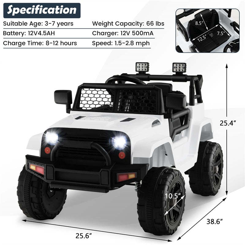 12V Kids Ride-On Truck, Battery Powered Electric Vehicle with Remote Control, Headlights, Music, Ride-On Cars for Boys & Girls