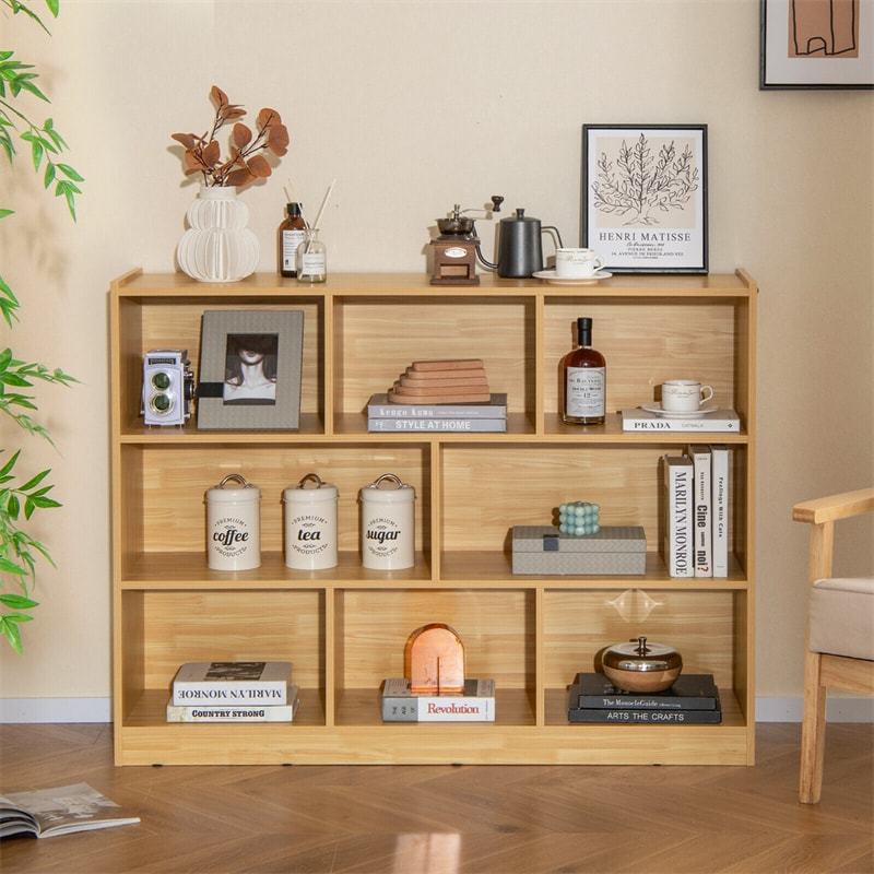 Wood 8-Cube Open Bookcase 3-Tier Storage Bookshelf Modern Multipurpose Display Organizer Cabinet for Kids Playroom, Living Room, Study