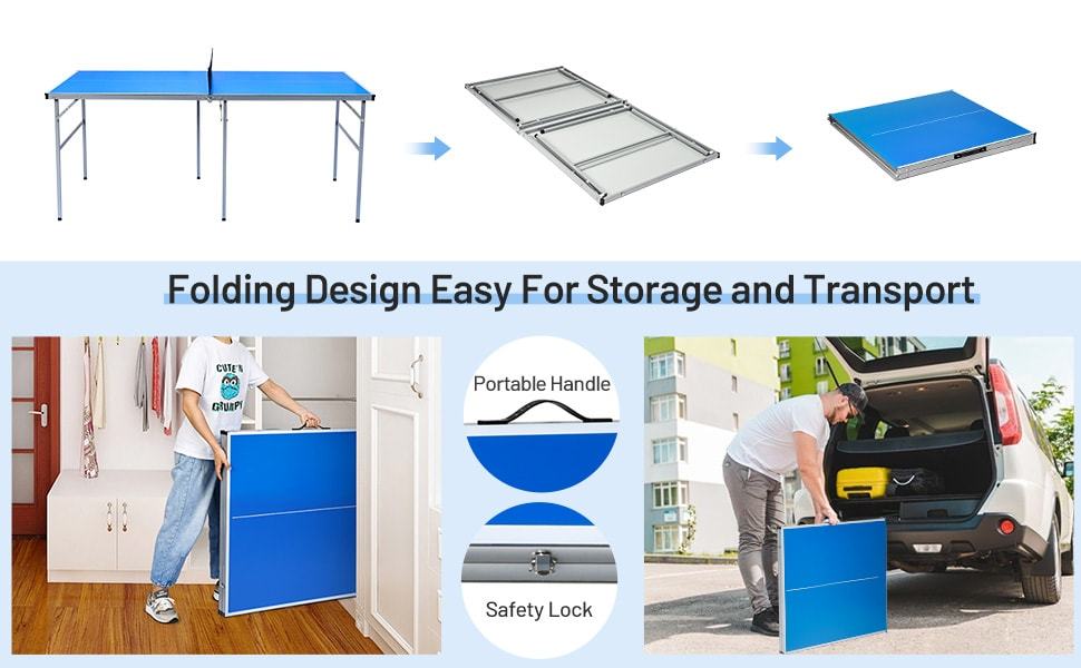 Foldable Ping Pong Table 6’ x 3’ Portable Table Tennis Table with Net, 2 Table Tennis Paddles & Balls for Indoor Outdoor Game, 100% Preassembled