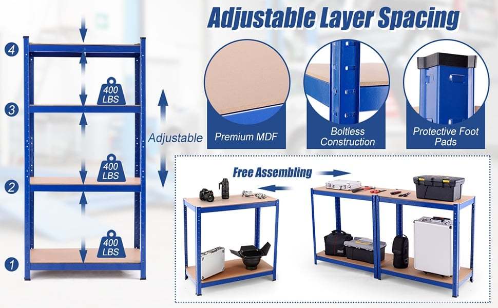 63 Inch Heavy Duty Garage Storage Shelves 4-Tier Adjustable Shelving Unit Organizer Rack