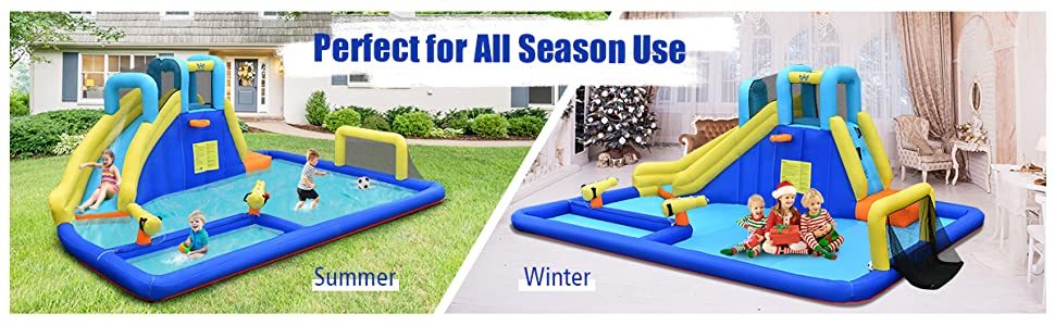 6-in-1 Kids Inflatable Water Slide Water Park Bounce House without Air Blower