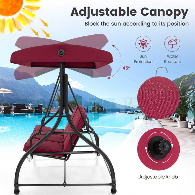 2-in-1 Convertible Patio Swing with Adjustable Canopy & Removable Cushions, Steel Frame 3-Person Outdoor Swing Bed for Deck/Backyard/Garden