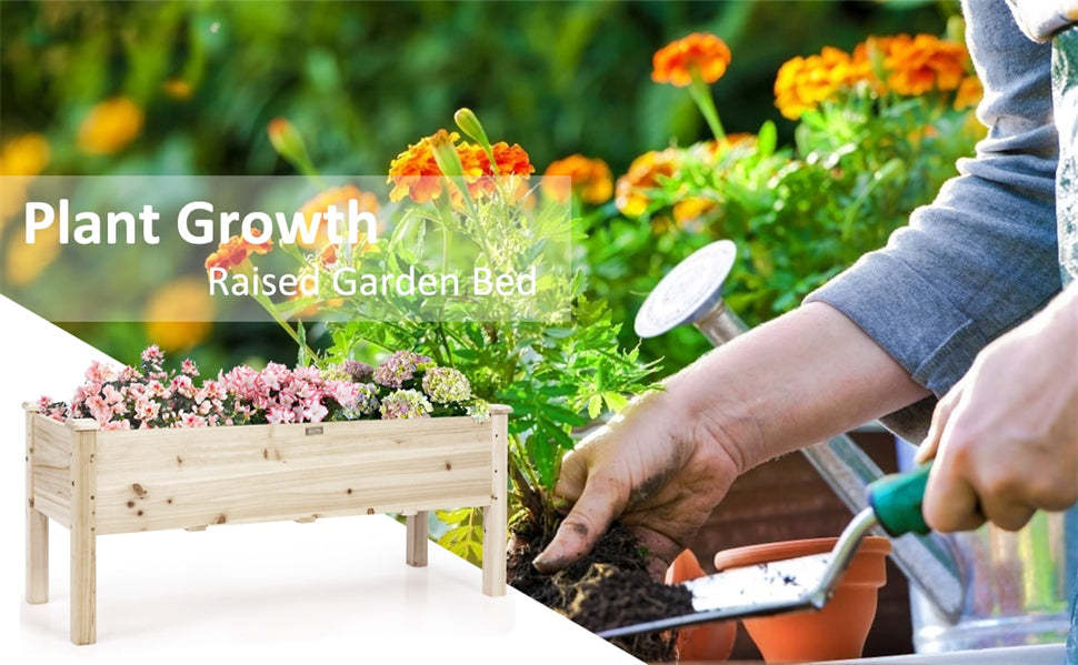 47.5" x 17" Wood Raised Garden Bed Elevated Planter Box for Vegetables Flowers