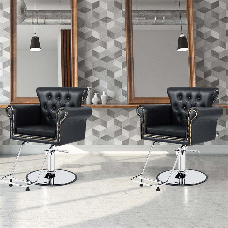 Classic Salon Styling Chair Heavy-Duty Hydraulic Barber Chair Height Adjustable Swivel Makeup Hair Salon Chair with Rivets Decoration