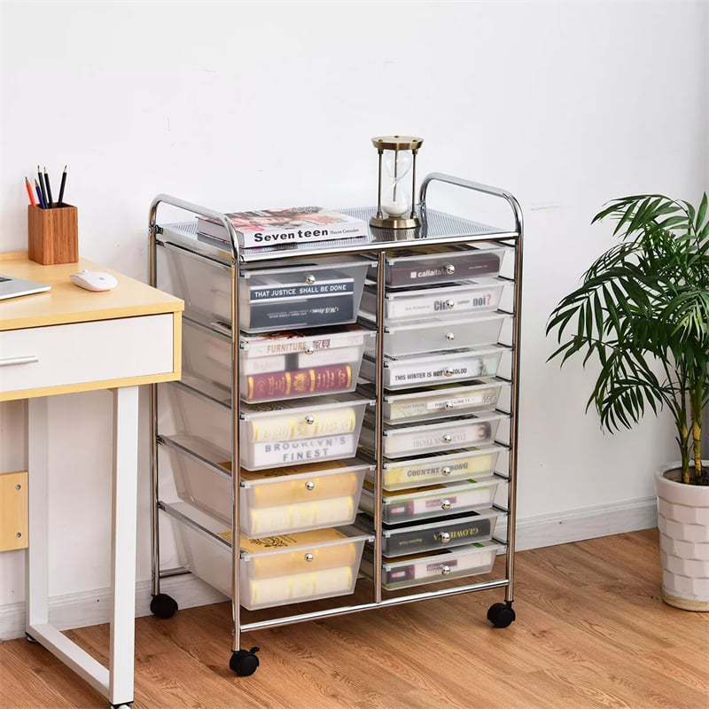 15-Drawer Rolling Storage Cart, Art &  Craft Organizer with Wheels & Removable Drawers for Tools, Scrapbook Paper, Home Office School