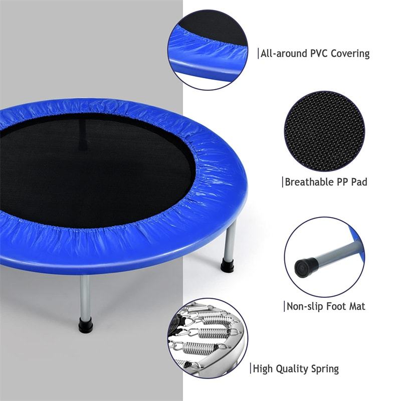 38" Mini Folding Trampoline, Foldable Fitness Rebounder for Adults & Kids, Indoor/Outdoor Exercise, Max Load 330lbs, Portable Workout Trampoline