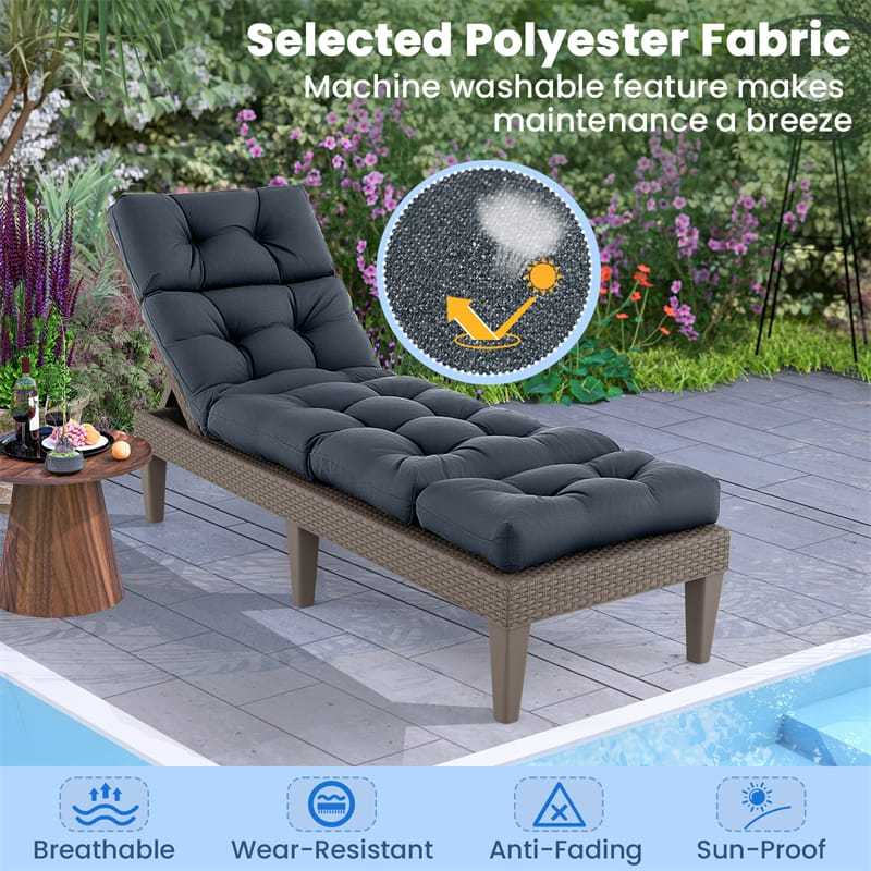73" Thick Waterproof Outdoor Chaise Lounge Cushion with String Ties, All-Weather Patio Recliner Chair Pad for Poolside, Garden & Indoor Use