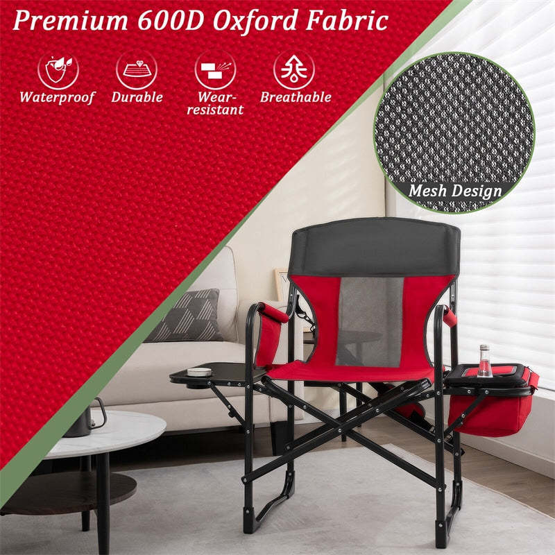 Folding Camping Chair Heavy-Duty Directors Chair Portable Outdoor Chair with Cooler Bag & Side Table