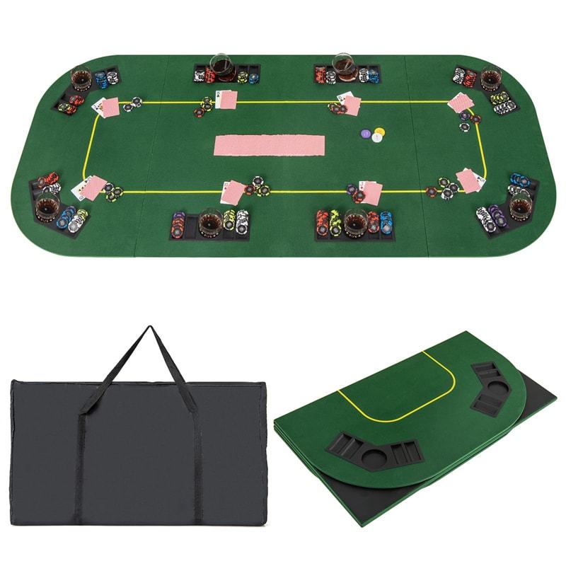 8-Player Folding Poker Table Top, 79" x 36" Portable Anti-Slip Texas Holdem Poker Mat with Carry Bag, Cup Holders & Chip Trays for Blackjack, Casino