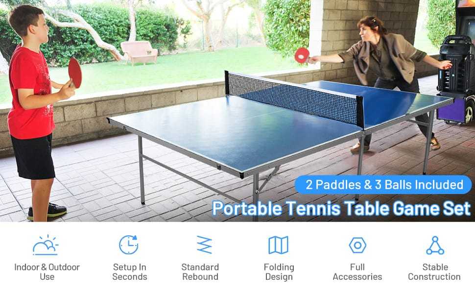 Foldable Ping Pong Table 6’ x 3’ Portable Table Tennis Table with Net, 2 Table Tennis Paddles & Balls for Indoor Outdoor Game, 100% Preassembled