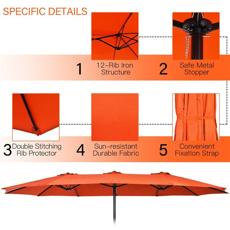 15FT Double-Sided Patio Umbrella with Base, Crank Handle & Air Vent, Extra Large Outdoor Market Umbrella for Poolside, Garden, Backyard