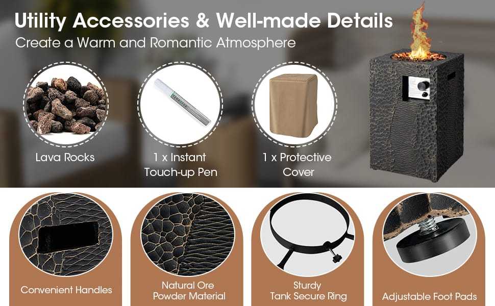 16" Square Propane Fire Pit, 30,000 BTU Auto-Ignition Outdoor Gas Fire Pit with Protective Cover, Touch-up Pen & Lava Rocks