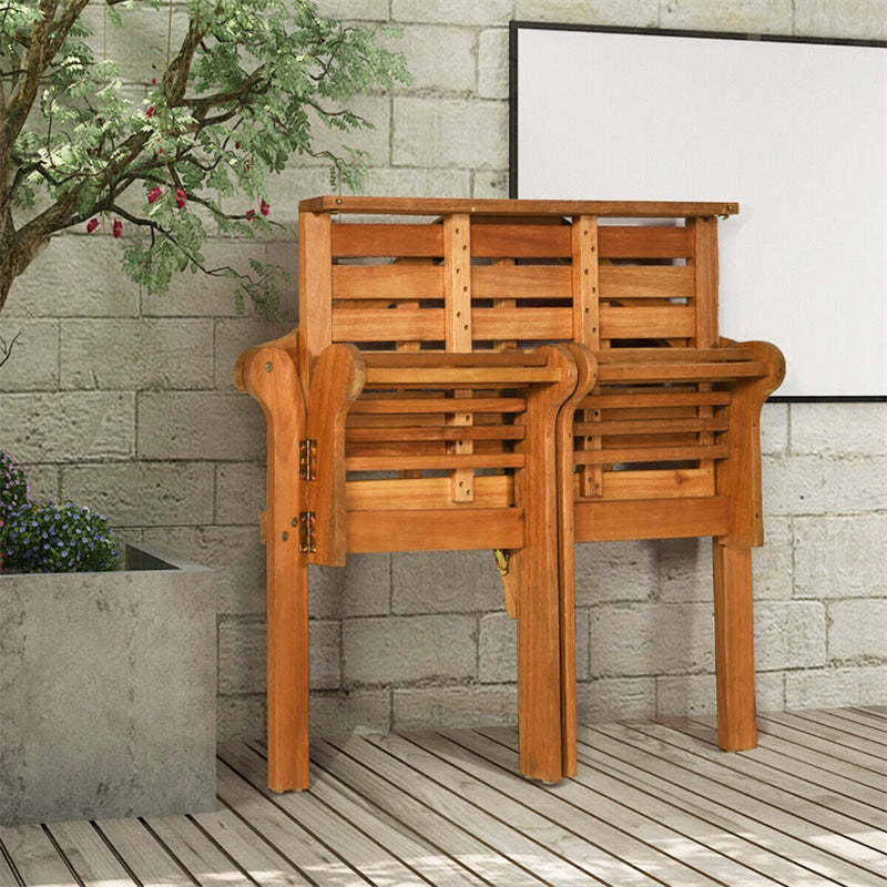 Outdoor Folding Bench Eucalyptus Wood Garden Bench 49" Queen Bench Patio Loveseat Chair with Backrest & Armrest