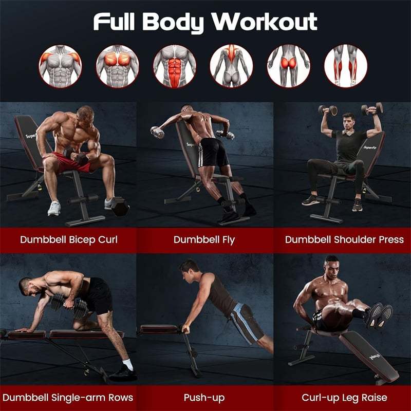 Adjustable Weight Bench, Heavy Duty Bench Press for Full Body Strength Training, Multipurpose Incline/Decline/Flat Workout Bench for Home Gym