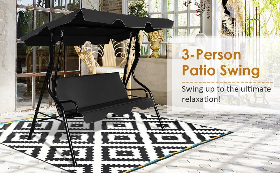 3 Seater Outdoor Patio Canopy Porch Swing Chair with Cushioned Steel Frame