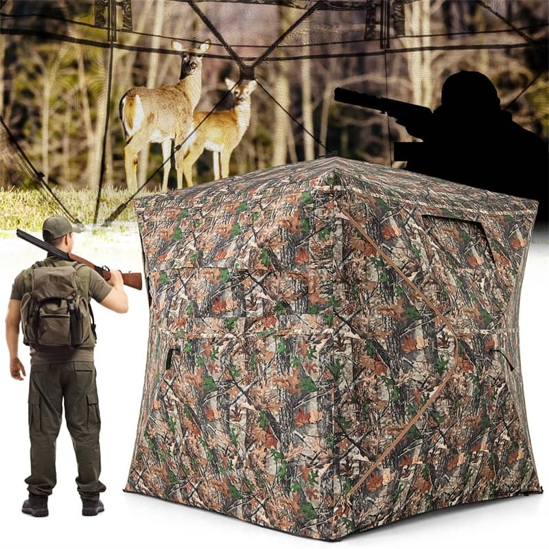 270° One-Way See-Through Hunting Blind with Door, Silent Slide Windows & Carry Bag, 3-4 Person Pop-up Camo Hunting Tent 82" Tall Deer Ground Blind