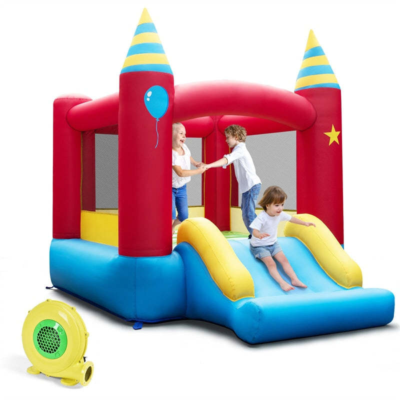 Inflatable Bounce House with Slide, Large Jumping Area & 480W Blower, Kids Bouncy Castle for Indoor Outdoor Fun, Birthday Backyard Party Gifts