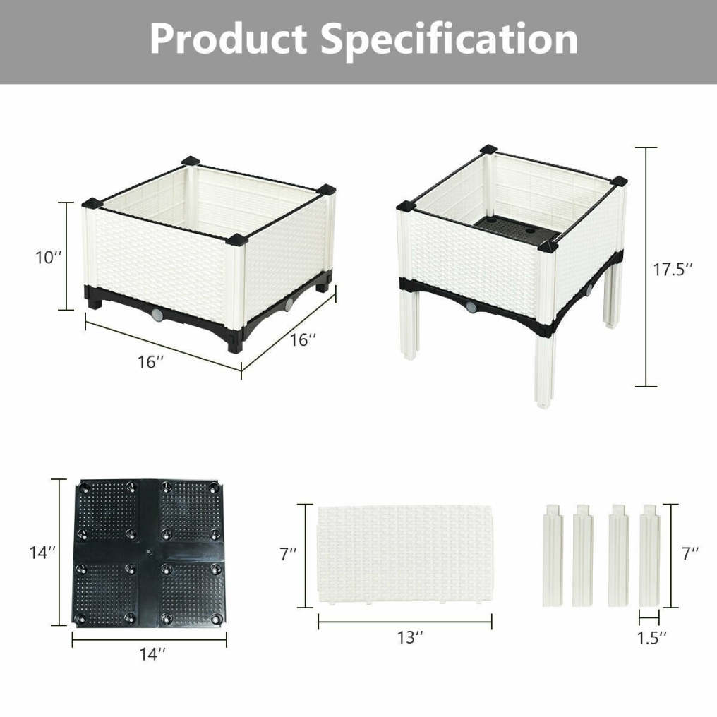 4 Pack Raised Garden Bed Kit, Self-Watering Elevated Planter Box with Removable Legs & Drainage Holes for Vegetables Flowers, Indoors Outdoors