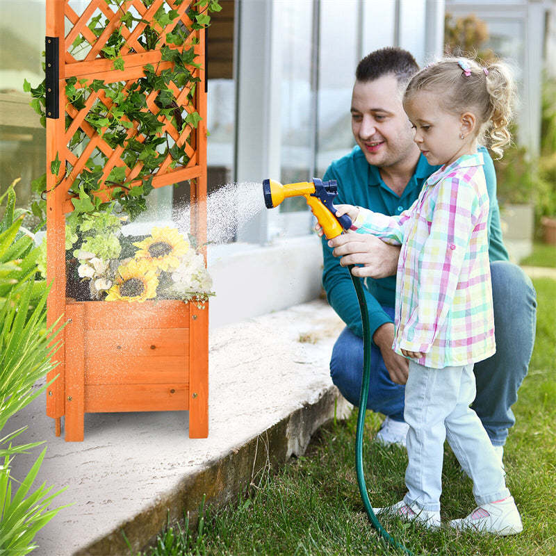 Wooden Raised Garden Bed, 71” High Outdoor Planter Box with Trellis for Plant Flower Climbing Pot Hanging