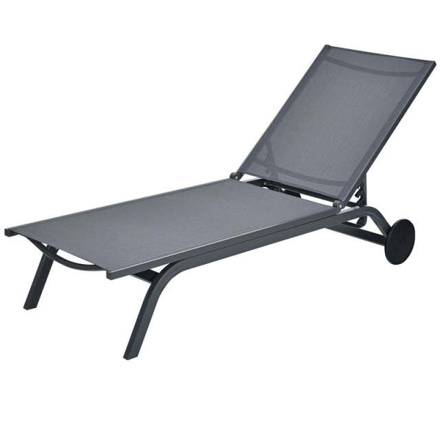 Outdoor Aluminum Chaise Lounge with 2 Large Wheels & 6-Position Adjustable Backrest, Patio Reclining Lounge Chair for Poolside, Backyard