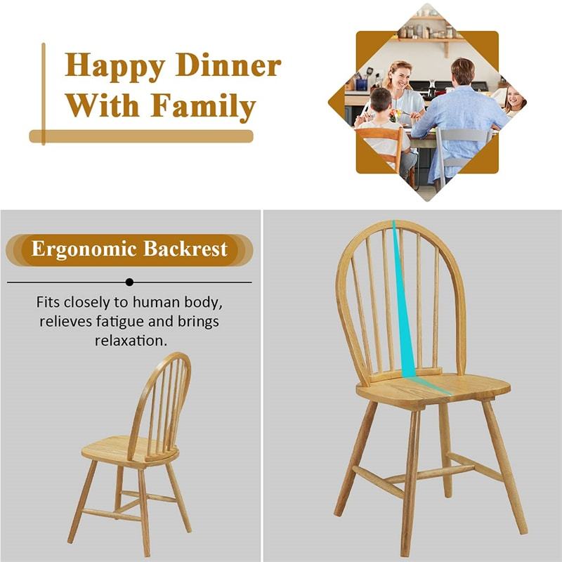Windsor Chairs Set of 2, Vintage Wood Dining Chairs French Country Armless Spindle Back Dining Chairs for Kitchen Island
