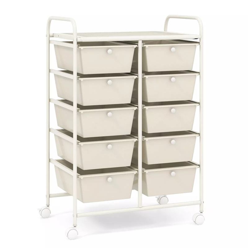 10 Drawer Rolling Cart, Storage Cart Organizer with Wheels, Mobile Utility Cart for Classroom, Office, Home, Craft, Art, Paper, Salon