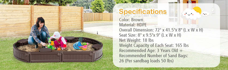 Kids Outdoor Playset Sandbox with Detachable Corner Seats Bottom Liner Dust Cover