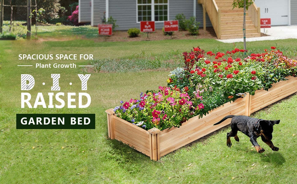 8ft x 2ft Wooden Raised Garden Bed Vegetable Planter Box Kit