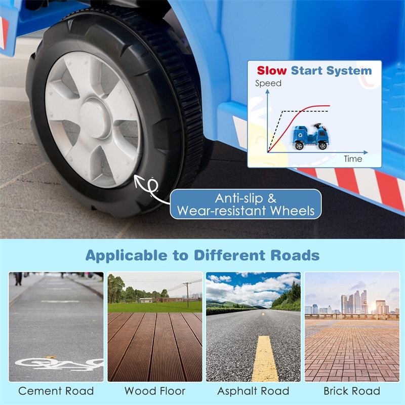 12V Kids Recycling Garbage Truck Remote Control Electric Ride-On Car Toy with Recycling Accessories