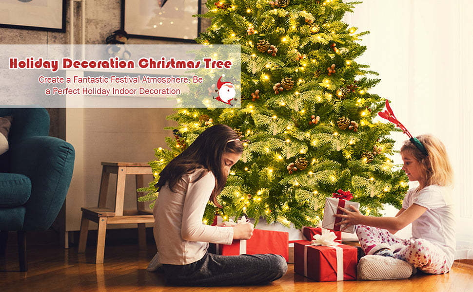 6.5ft Pre-lit Snow Flocked Hinged Artificial Christmas Tree with 450 LED Lights